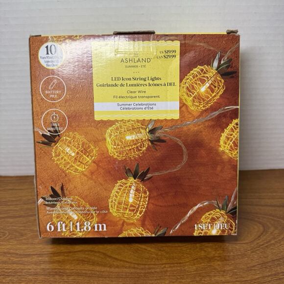 TROPICAL PINEAPPLE STRING LIGHT SET~10 Lights, Battery Operated~6 Ft. By Ashland - Picture 4 of 4